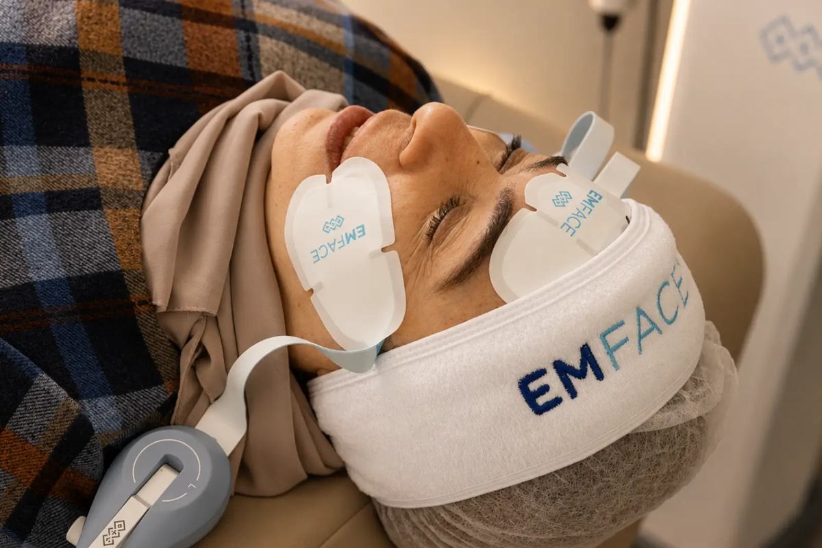 A patient during an EMFACE® treatment at Westside, Calgary SW